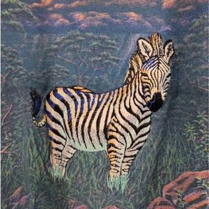 Vintage Stitch Art Shirt Women Medium Zebra Embroidered Graphic Wildlife USA 90s